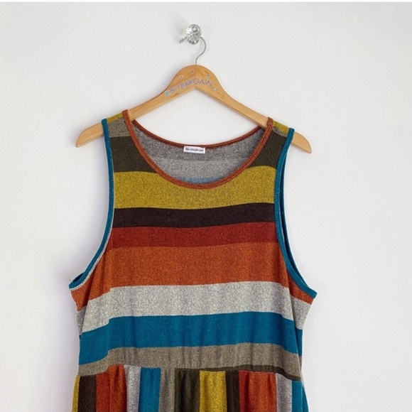 Egs California NWOT Sleeveless Striped Knit Empire Waist Maxi Dress w/Pockets - Picture 7 of 10